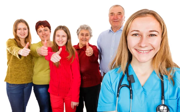 Happy family and young doctor — Stock Photo, Image