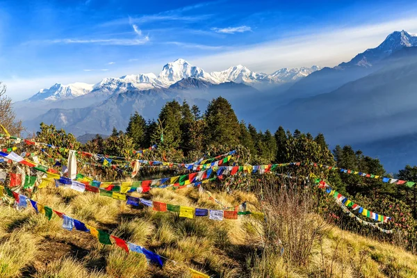 Bön flagga på Poon hill i Nepal — Stockfoto