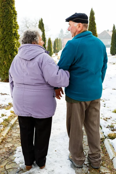 Walking elderly couple — Stock Photo, Image