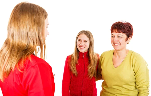 Smiling mother with daughter visit the young doctor — Stock Photo, Image