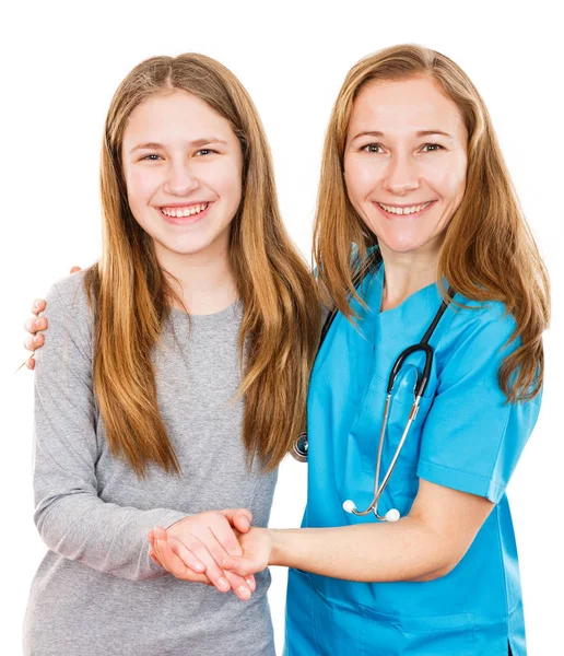 Smiling young girl and pediatrician — Stock Photo, Image