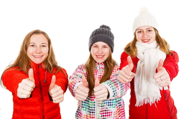 Feliz joven hermanas mostrando pulgares hacia arriba — Foto de Stock