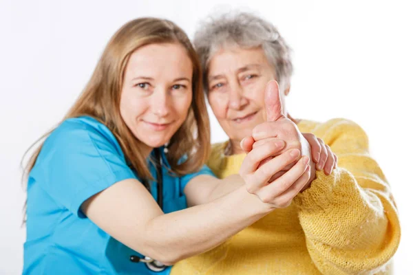 Young Female Medical Worker Senior Woman Isolated White — Stock Photo, Image