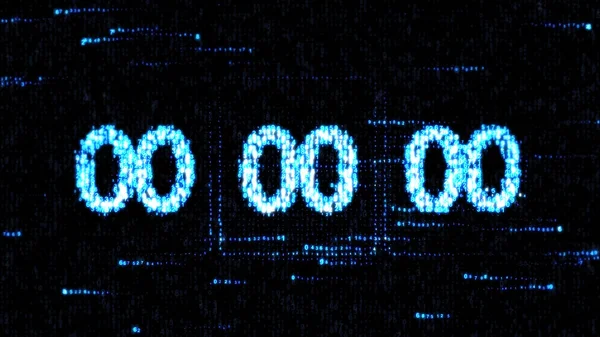Null Countdown. der Countdown auf dem Computerbildschirm. Die Uhren werden um 00: 00 Uhr gestellt und ein neuer Countdown gestartet. — Stockfoto