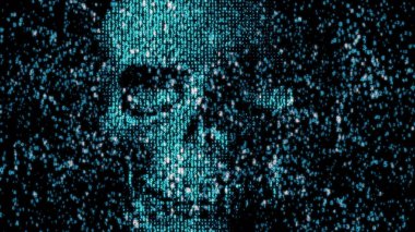 Internet tehlikede. Kötü amaçlı kod hacker. Kafatası
