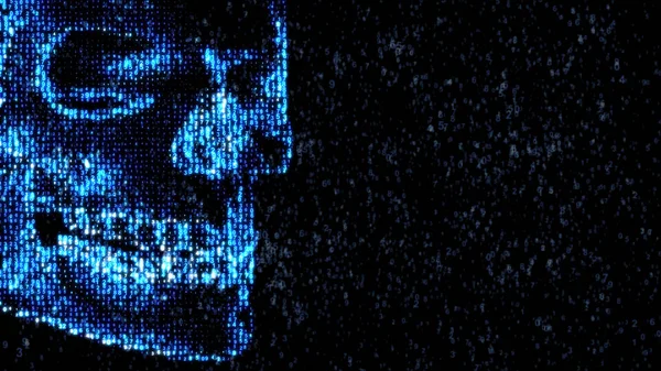 Danger in the Internet. Malicious code hacker. Skull