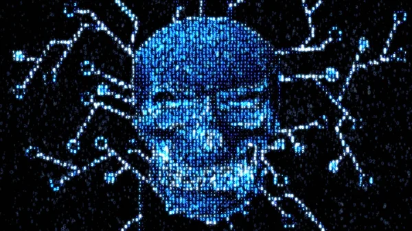 Danger in the Internet. Malicious code hacker. Skull — Stock Photo, Image