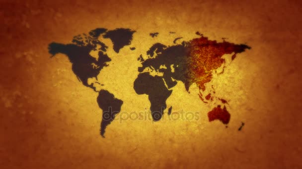 Mappa del mondo con le armi. Mondo sull'orlo della guerra. Punti caldi del pianeta — Video Stock