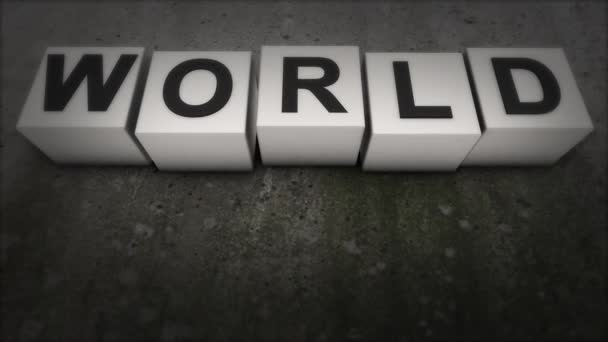 O conceito da palavra MUNDO. O que faz a palavra paz? Mundo — Vídeo de Stock