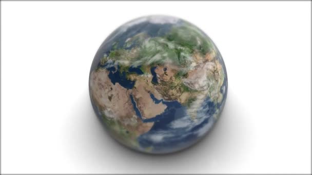 Modèle 3D de la planète Terre. La Terre tourne sur un fond blanc 