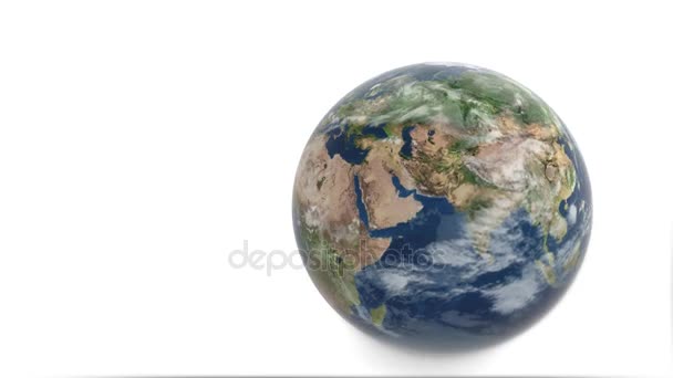 Mars par derrière la terre. Modèle 3D de la planète Mars et de la Terre. La Terre tourne sur un fond blanc 