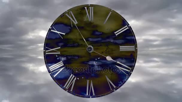 時計はすぐに行く。時間の経過の時計。高速飛行雲 — ストック動画