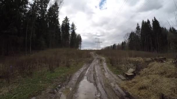 Lerig skogsväg. Smutsiga skogsväg — Stockvideo