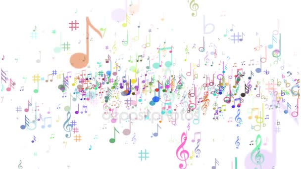 Тло музичних нот. Різнокольорові ноти — стокове відео