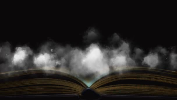 Boek in de mist. Mysterieuze rook gehuld het boek — Stockvideo