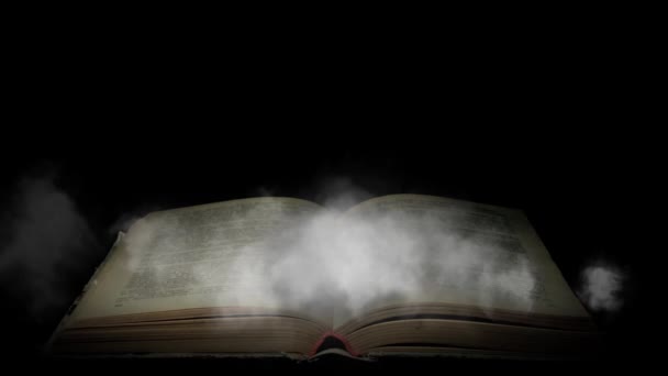 Βιβλίο στην ομίχλη. Μυστηριώδη καπνό τύλιξε το βιβλίο — Αρχείο Βίντεο