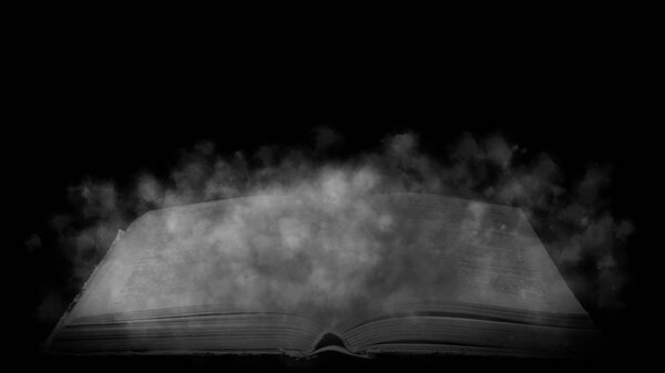 Mysterious smoke enveloped the book. Book in the fog..