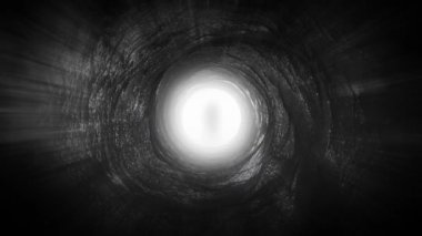 Tünelin sonunda ışık yolculuk. Işık bir insan silüeti