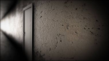 Karanlık koridor kapıları ile. Korkunç koridor