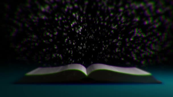 Letters fly around the book — Stock Video