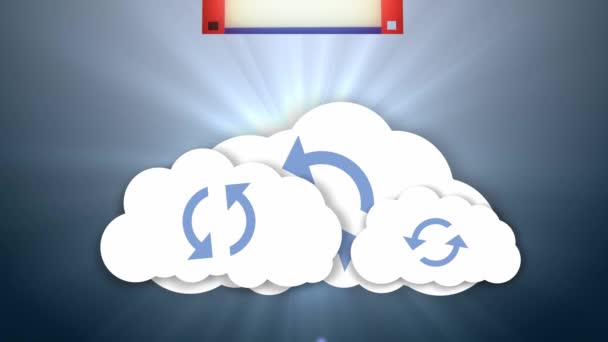 Información y la nube. Almacenamiento multimedia basado en la nube. Almacenamiento seguro en línea — Vídeo de stock