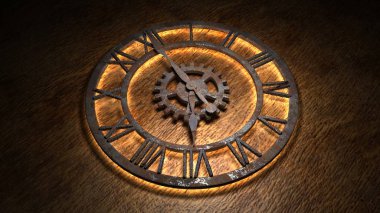 Eski bir saatin zaman turları. Saatin elleri hızla döner. Saatin 7: 00 olduğunu belirt. Saat 7: 00. Sabah 7 'de, akşam 7' de. 3d illüstrasyon.