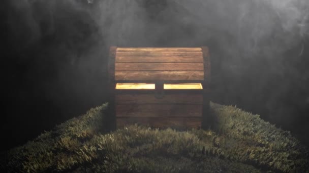 Mystérieux coffre dans une grotte avec de l'argent et de l'or. Trésor caché.