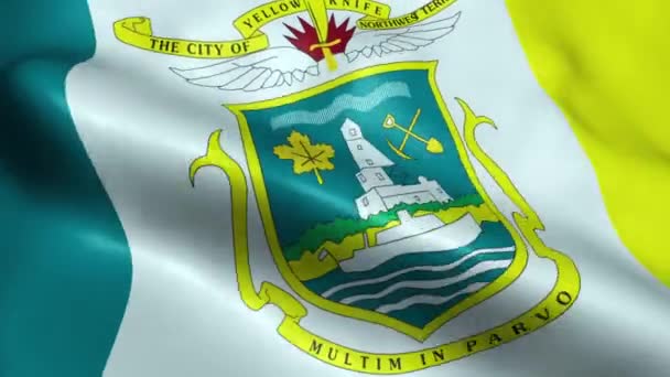 Zwaaien Canada City Flag Van Yellowknife Naadloze Looping — Stockvideo