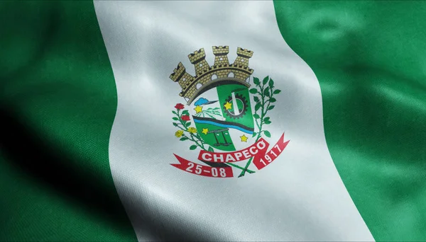 Waving Brazylia Flaga Miasta Chapeco Zbliżenie Widok — Zdjęcie stockowe