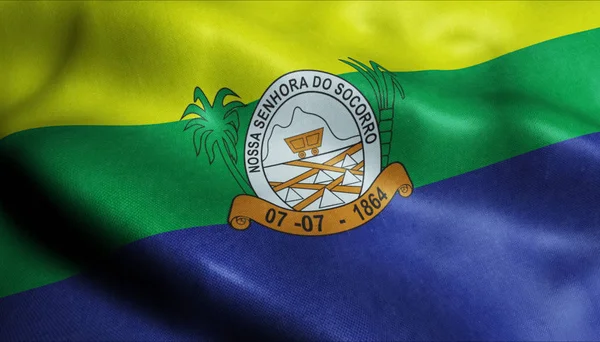 Κυματίζοντας Σημαία Της Πόλης Της Βραζιλίας Nossa Senhora Socorro Closeup — Φωτογραφία Αρχείου