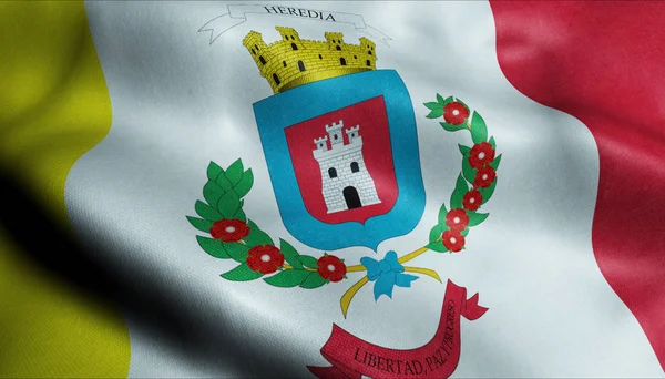 Waving Flag Heredia Province Costa Rica Closeup Вид — стокове фото