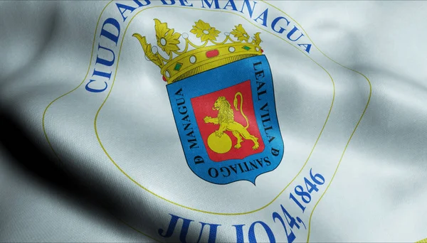 Waving Managua Departament Flaga Nikaragui Zbliżenie Zobacz — Zdjęcie stockowe