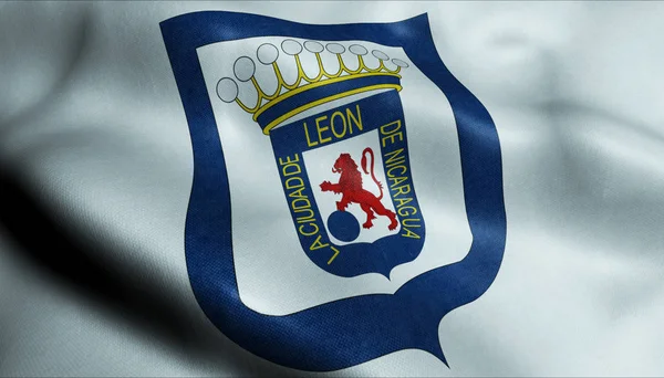 Sventolando Leon Dipartimento Bandiera Del Nicaragua Visualizza Primo Piano — Foto Stock