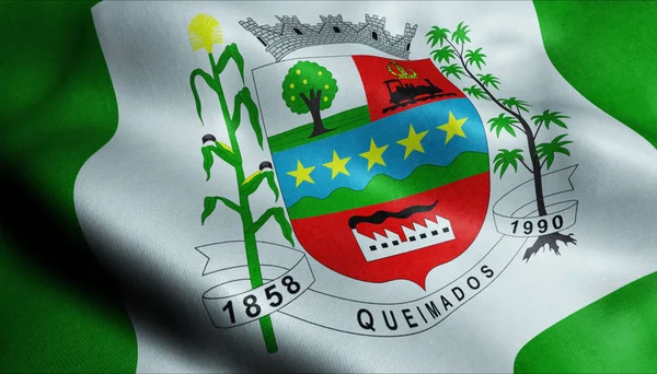 Viftande Brasilien Stad Flagga Queimados Närbild Visa — Stockfoto