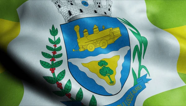 Waving Brazylia Flaga Miasta Ourinhos Widok Bliska — Zdjęcie stockowe