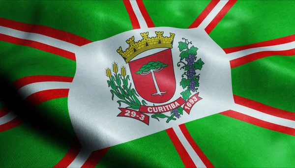 Waving Brazil City Flag Curitiba Closeup — стокове фото
