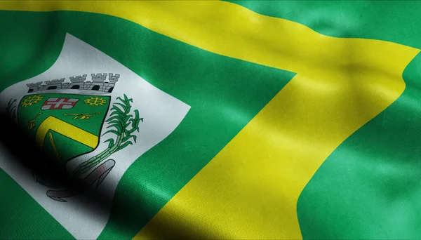 Waving Brazílie City Flag Santa Barbara Oeste Closeup View — Stock fotografie