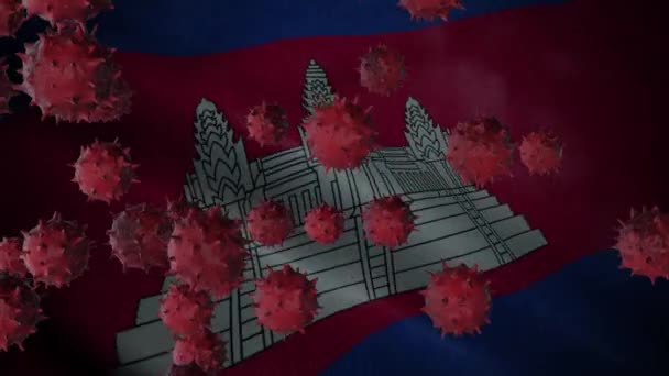 Virus Corona Wabah Dengan Kamboja Bendera Coronavirus Konsep — Stok Video