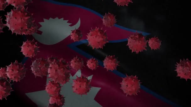 带有尼泊尔国旗的Coronavirus病毒爆发概念 — 图库视频影像