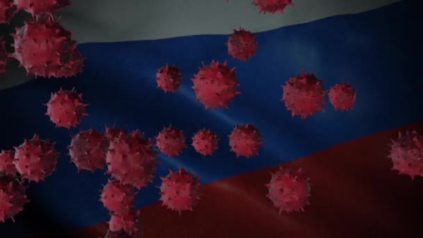 Corona病毒爆发与俄罗斯国旗珊瑚的概念 — 图库视频影像