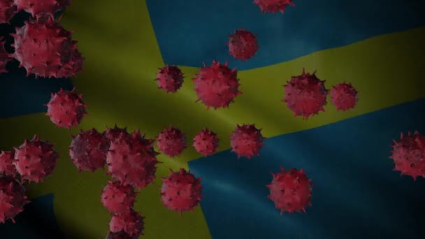 Sveç Bayrağı Coronavirüs Konsepti Ile Corona Virüs Salgını — Stok video