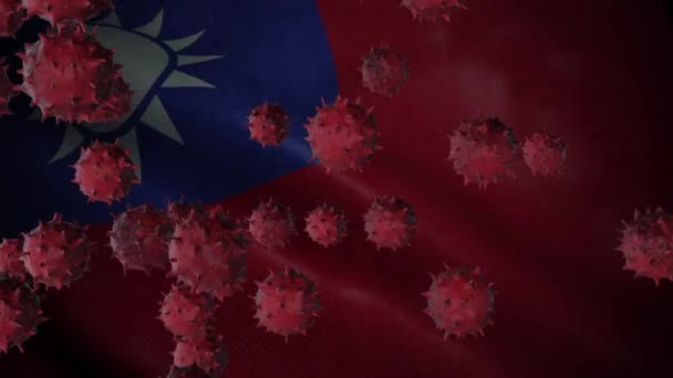 科罗纳病毒爆发与台湾旗病毒爆发的概念 — 图库视频影像