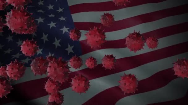 Epidemia Wirusa Korony Flagą Stanów Zjednoczonych Ameryki Koncepcja Koronawirusa — Wideo stockowe