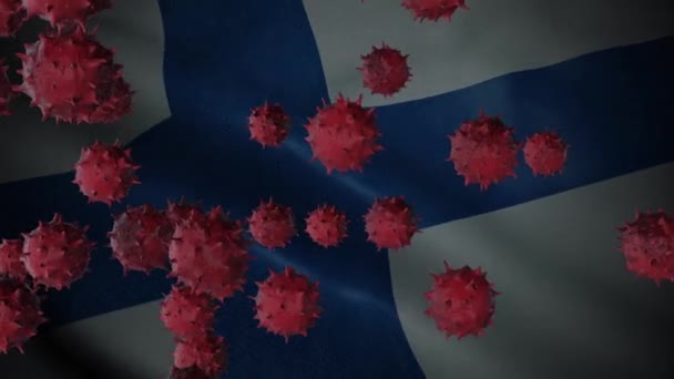 带有芬兰国旗的Coronavirus病毒爆发概念 — 图库视频影像