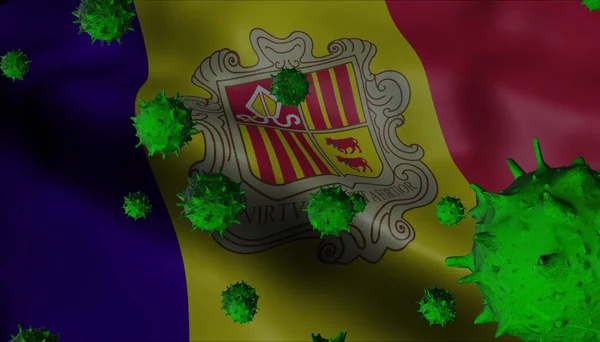 Éclosion de virus de la couronne avec drapeau andorran - concept de coronavirus — Photo