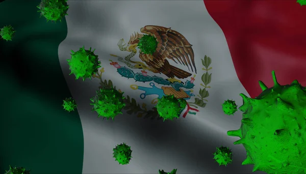 Epidemia wirusa korony z flagą Meksyku - Coronavirus Concept Fla — Zdjęcie stockowe