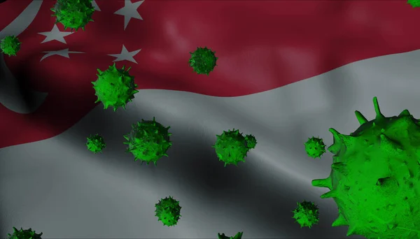 싱가포르 기 - 코로나 바이러스 개념을 도입 한 코로나 바이러스 — 스톡 사진