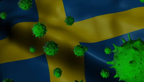 Brote de Virus Corona con Bandera de Suecia - Coronavirus Concept Fla — Foto de Stock