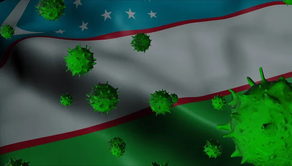 Epidemia wirusa korony z flagą Uzbekistanu - koncepcja koronawirusa — Zdjęcie stockowe