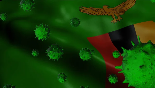 Epidemia wirusa korony z flagą Zambii - koncepcja koronawirusa Fla — Zdjęcie stockowe